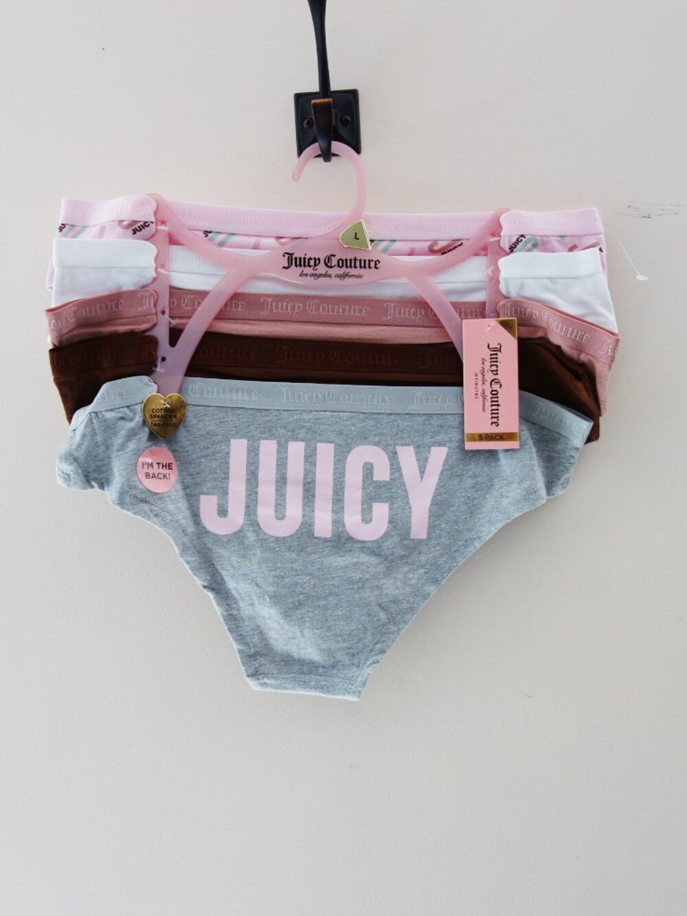 Juicy Couture Logo 5-Pack Soft Stretchy Cotton Cheeky Panties Pink (L) NWT